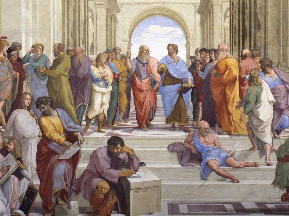 L’École d’Athènes, détail : une représentation renaissante de la philosophie antique, avec Platon et Aristote au centre.