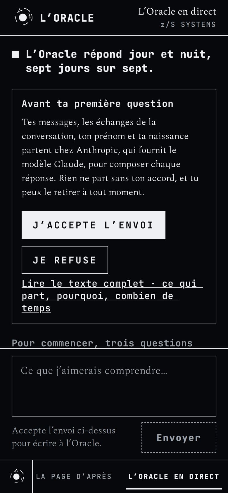L’Oracle en direct · le consentement avant la première question