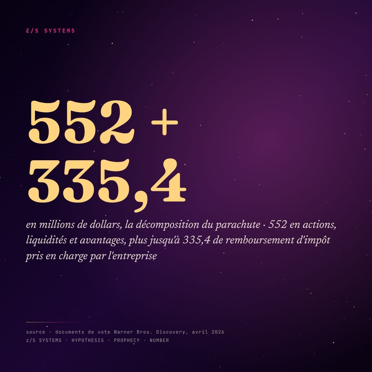 Décomposition du parachute de 887 millions de dollars, 552 millions plus 335,4 millions de remboursement d’impôt