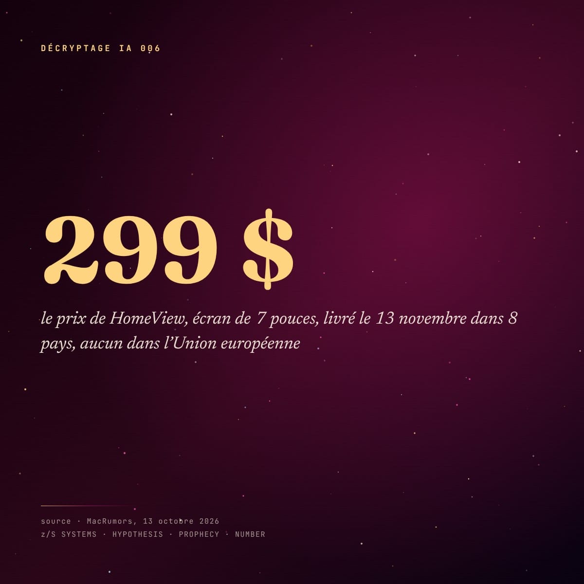 Panneau chiffré : 299 dollars, prix de HomeView