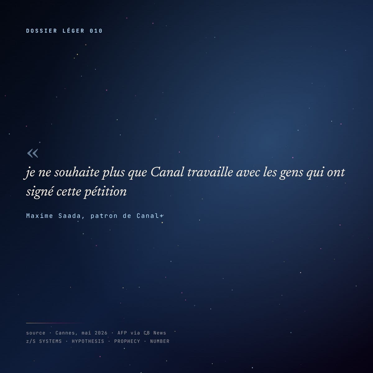 Panneau citation de Maxime Saada à Cannes en mai 2026 sur les signataires de la tribune contre Bolloré