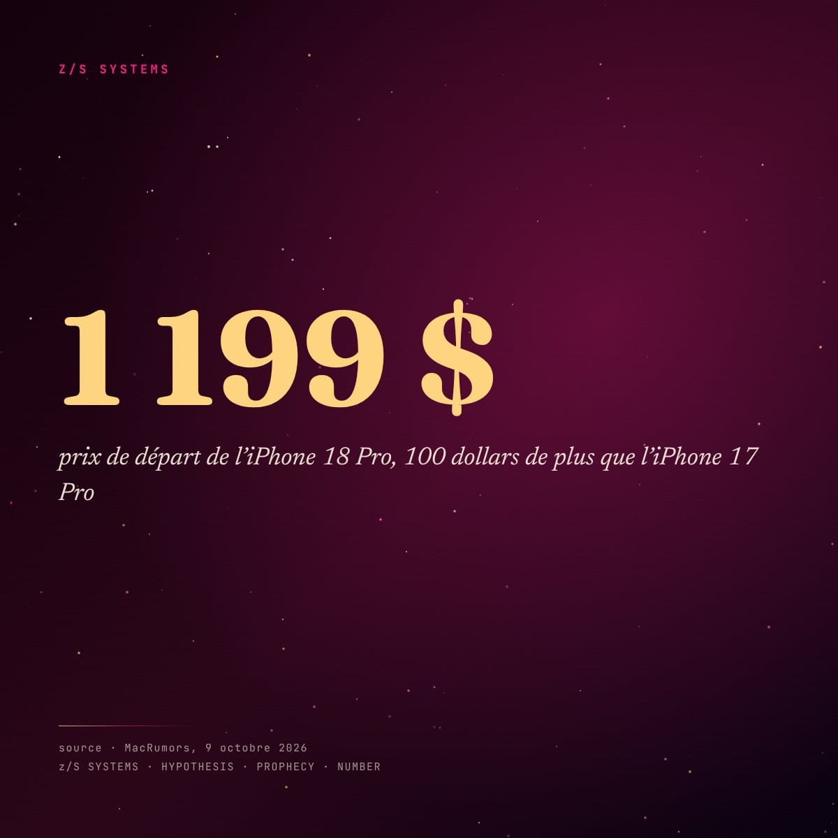 Panneau chiffré : 1 199 dollars, prix de départ de l’iPhone 18 Pro