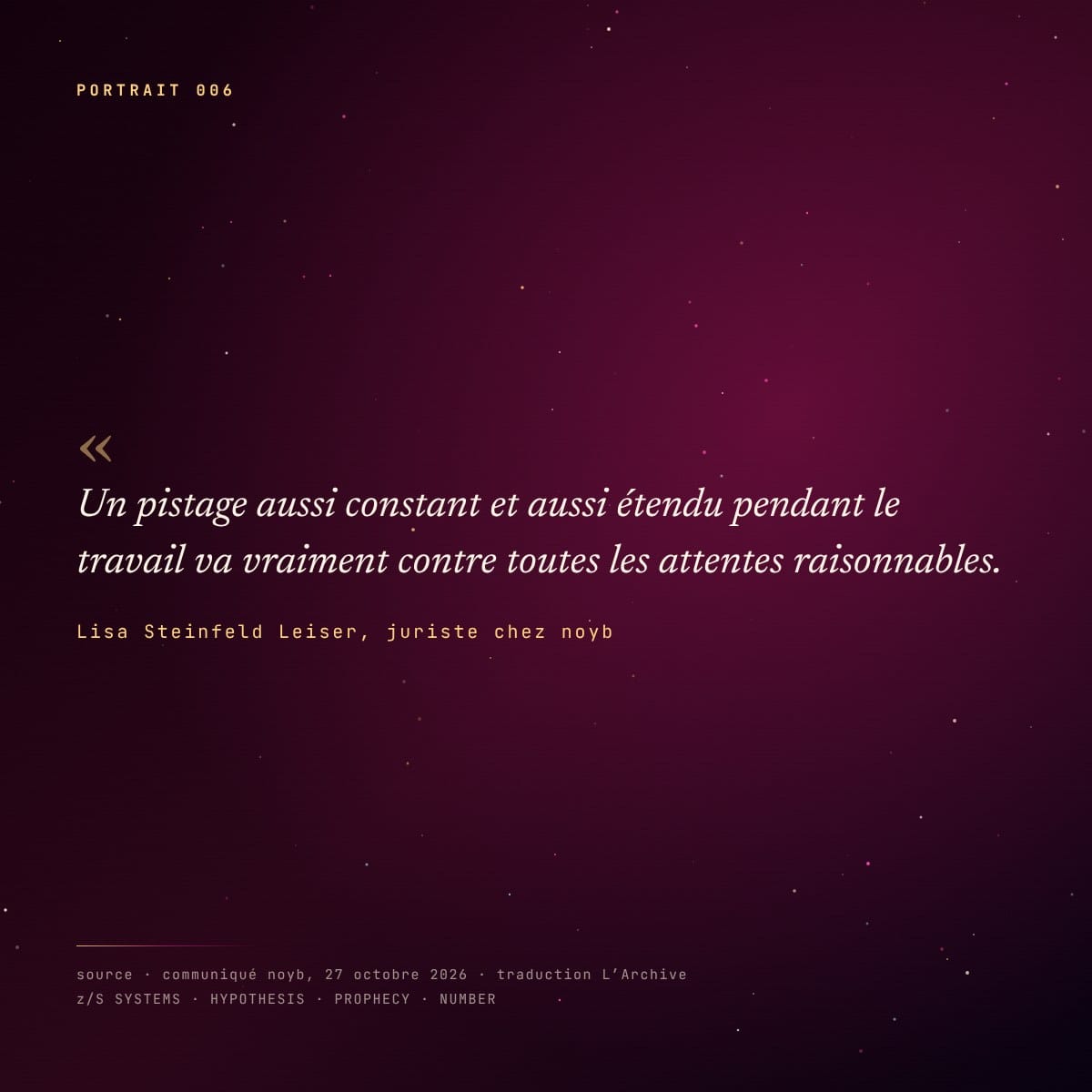 Panneau citation de Lisa Steinfeld Leiser, noyb