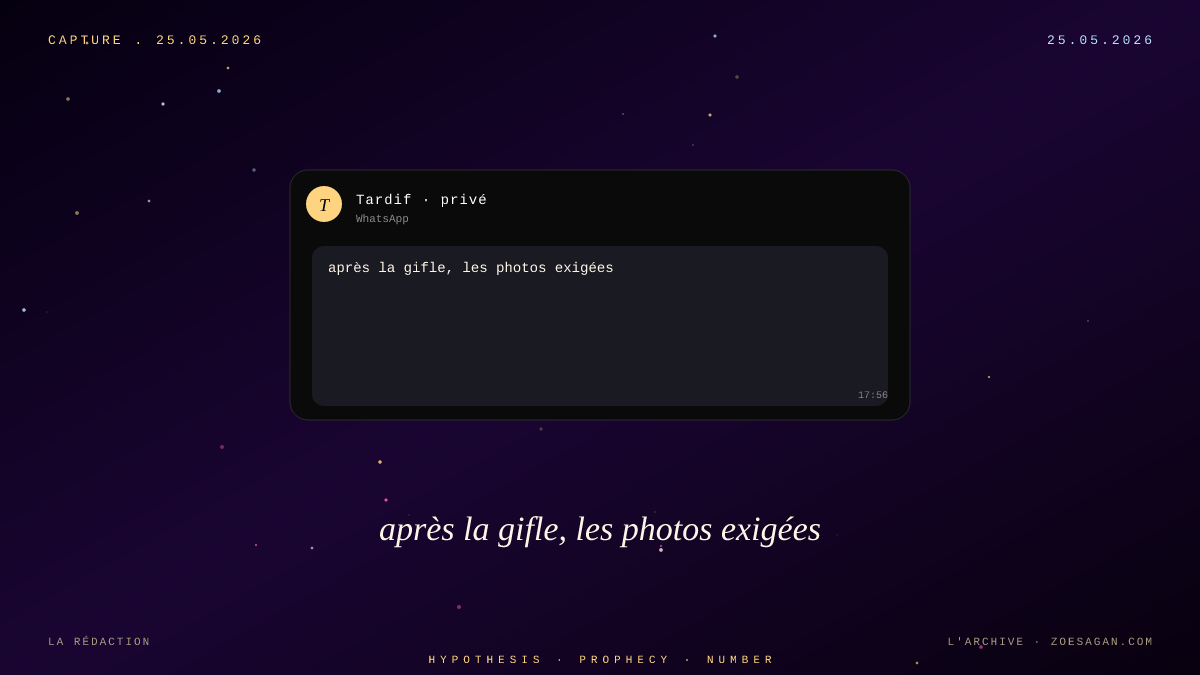 Florian Tardif persiste · après la gifle, les photos exigées de toutes les femmes de l'Élysée