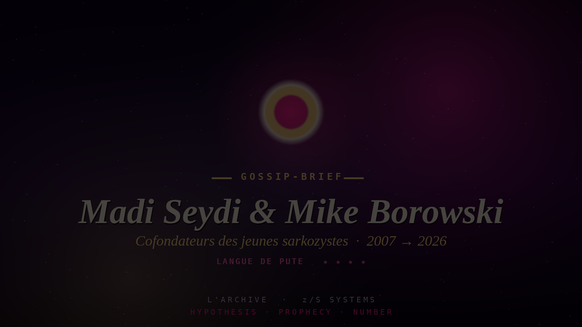 Madi Seydi et Mike Borowski. Cofondateurs des jeunes sarkozystes en 2007. Toujours ensemble en 2026.