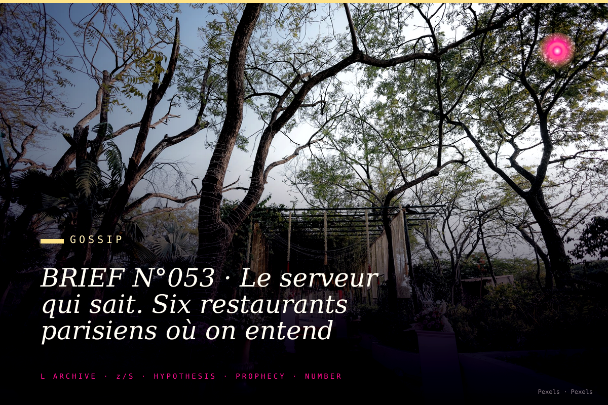 BRIEF N°053 · Le serveur qui sait. Six restaurants parisiens où on entend tout.