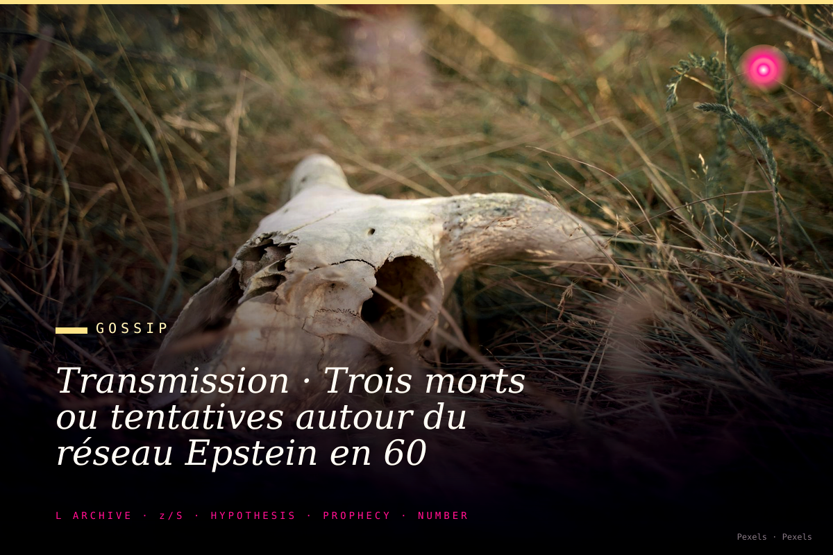 Transmission · Trois morts ou tentatives autour du réseau Epstein en 60 jours, et personne ne raconte le feuilleton