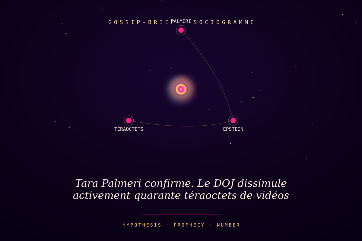 Tara Palmeri confirme. Le DOJ dissimule activement quarante téraoctets de vidéos Epstein. Pas gigaoctets. Téraoctets.