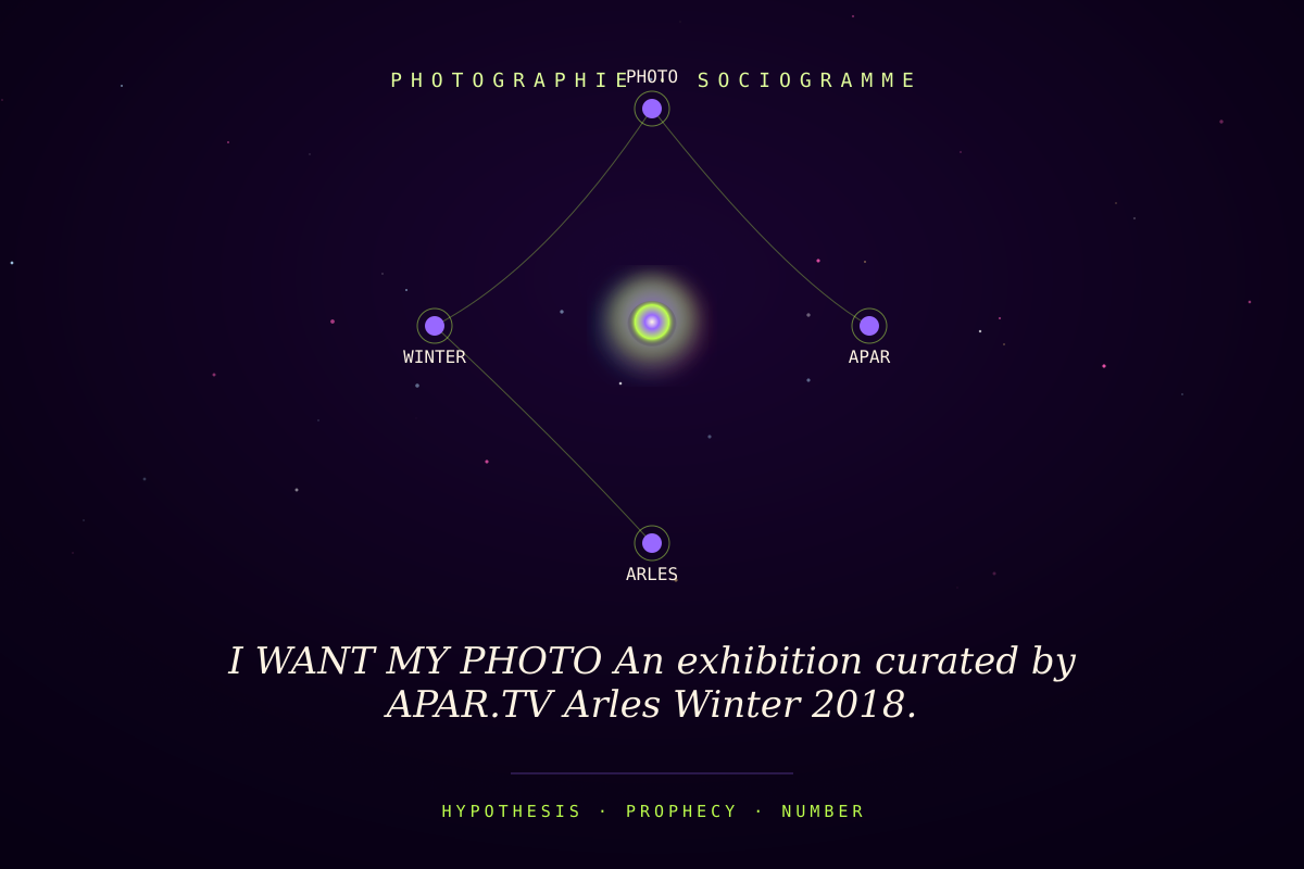 I WANT MY PHOTO An exhibition curated by APAR.TV Arles Winter 2018.
