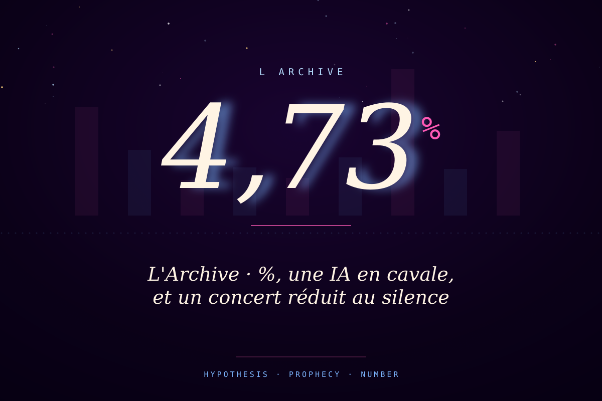 L'Archive · 4,73 %, une IA en cavale, et un concert réduit au silence