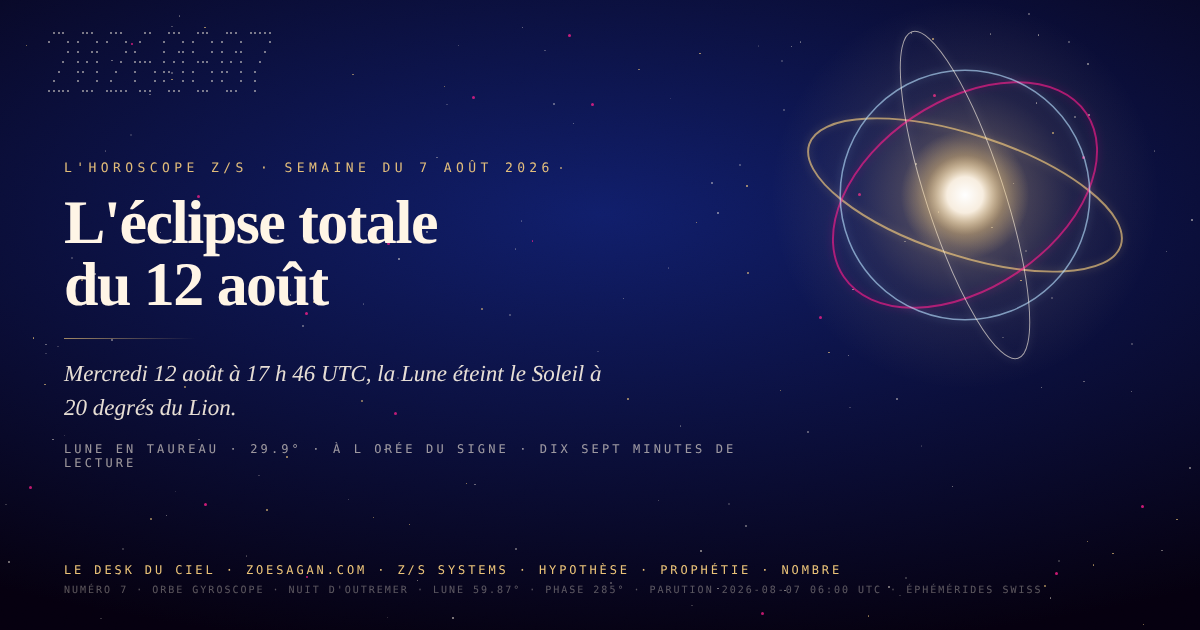 Horoscope z/S · numéro 7 · orbe gyroscope sur une nuit de outremer · semaine du 2026-08-07