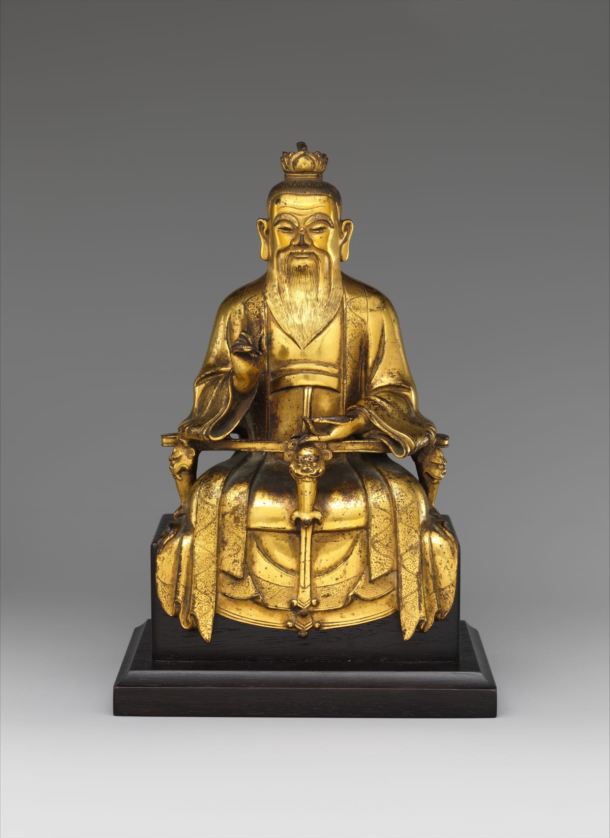 Laozi représenté par Chen Yanqing en 1438. Une sculpture de la tradition daoïste, et non un portrait réalisé du vivant du sage.