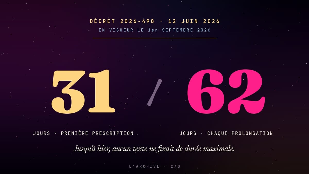 31 jours pour un arrêt de travail, 62 pour une prolongation : depuis ce matin, la durée a une limite
