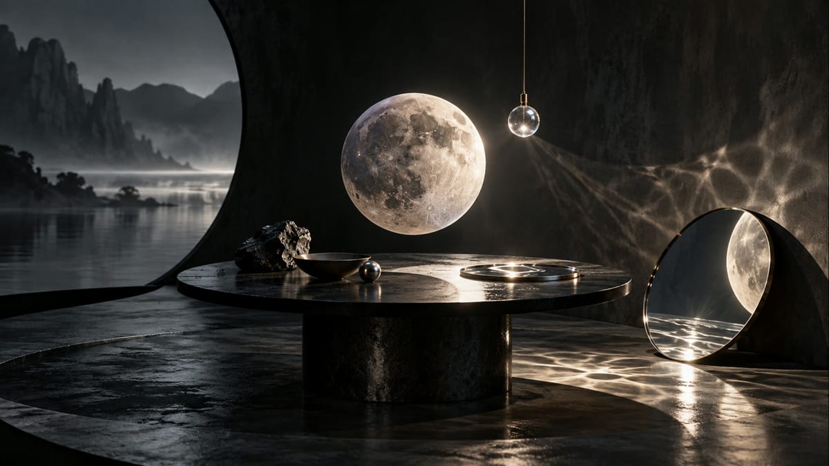 Une table, une lampe et le ciel · illustration symbolique
