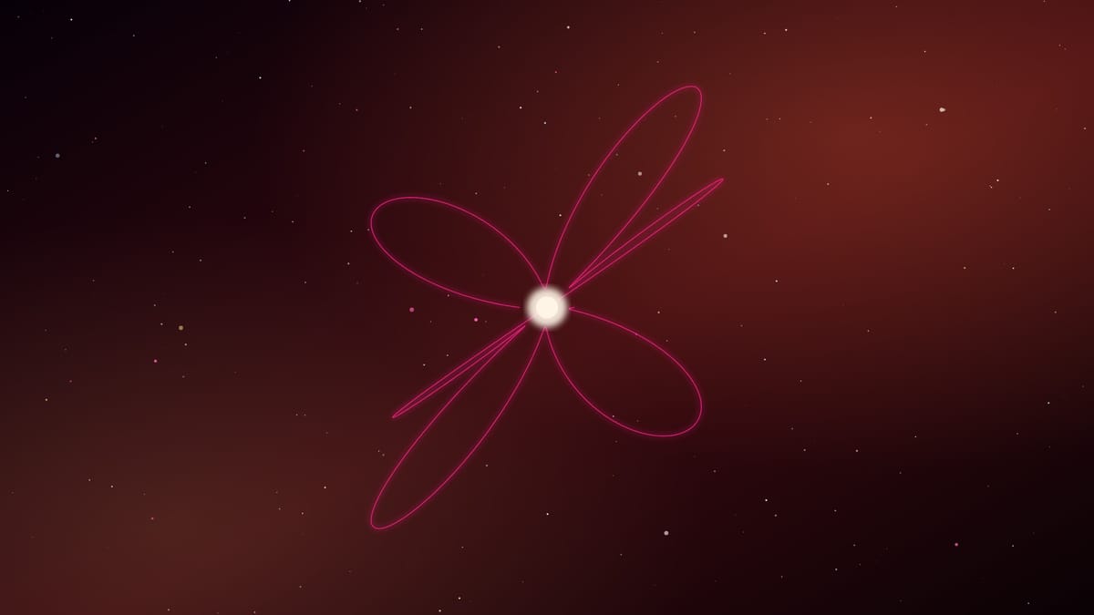 Ciel nocturne braise et rouge sombre semé d’étoiles, traversé par une figure lumineuse rose calée sur la minute de publication, sans texte.