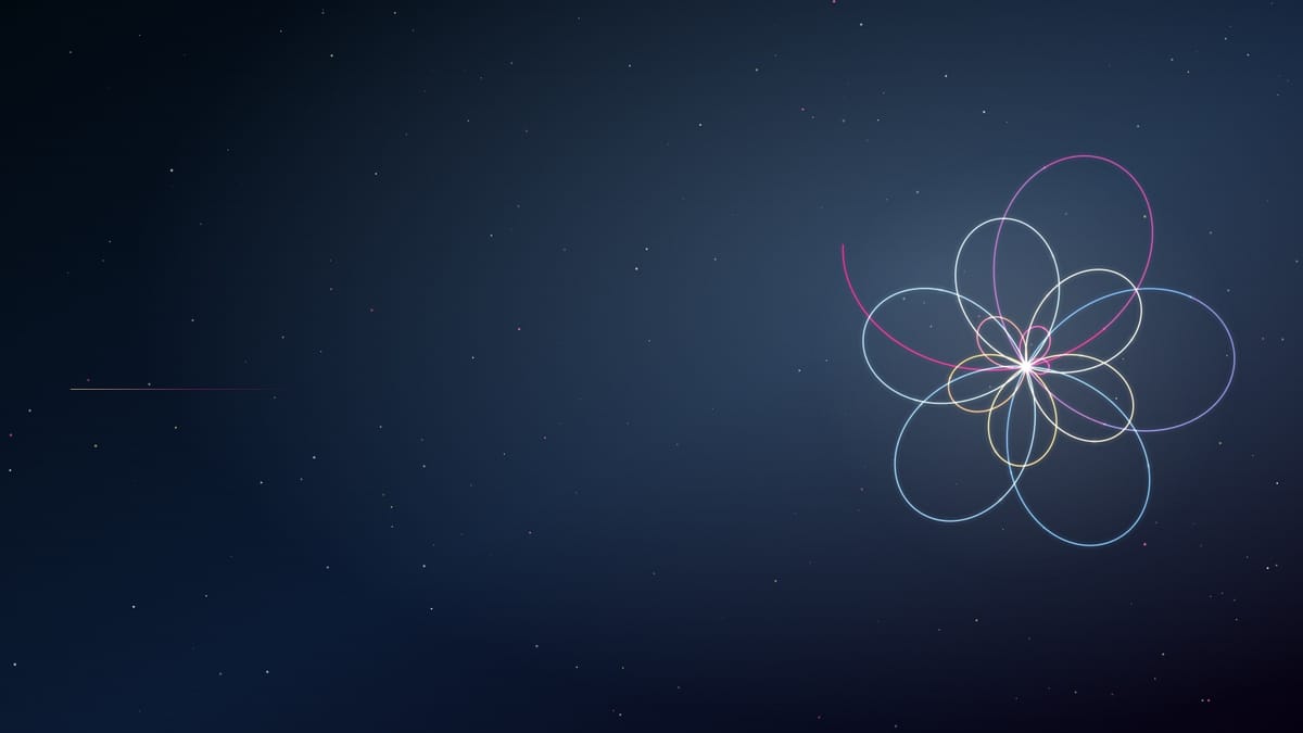 Ciel nocturne cyan profond semé d’étoiles, traversé par une figure lumineuse dorée calée sur la minute de publication, sans texte.