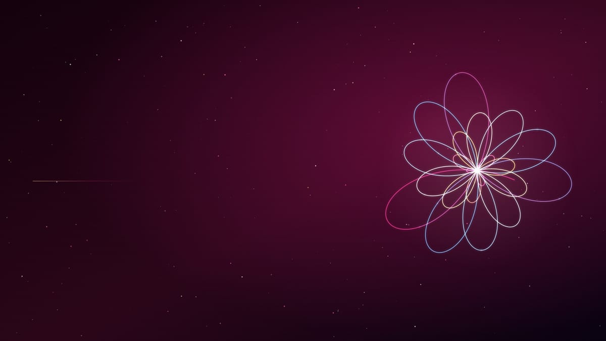 Ciel nocturne rose semé d’étoiles, une figure de boucles lumineuses dorées