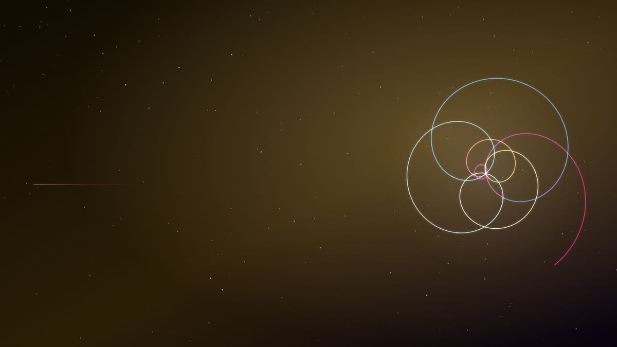Ciel nocturne doré semé d’étoiles, une figure de boucles lumineuses roses