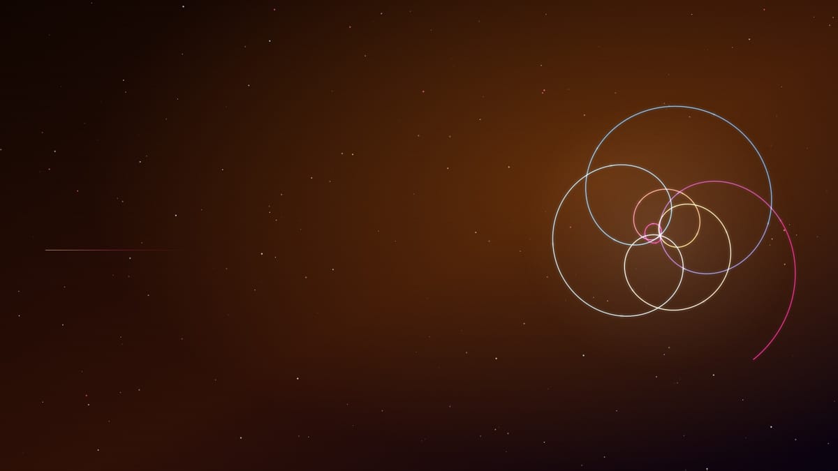 Ciel nocturne de braise semé d’étoiles, traversé d’une figure de boucles lumineuses dorées