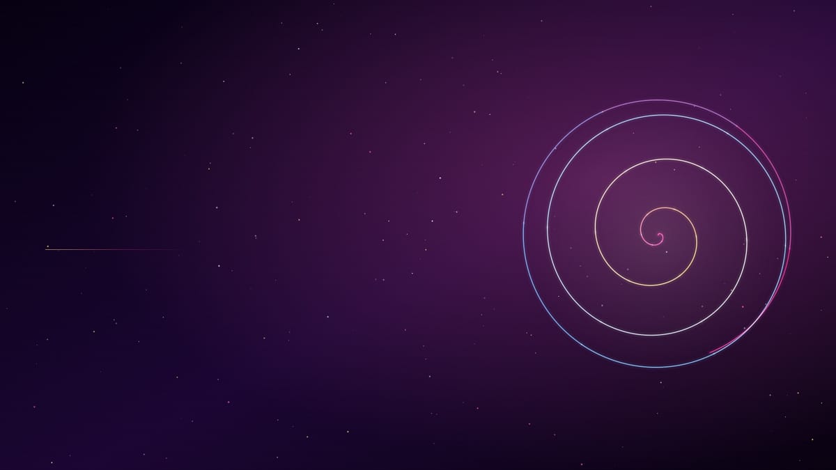 Ciel nocturne violet profond semé d’étoiles, traversé d’une figure de courbes lumineuses roses