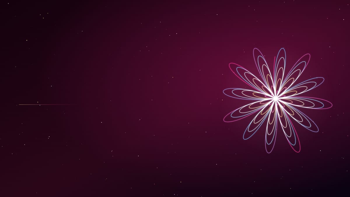 Ciel nocturne rose magenta semé d’étoiles, traversé d’une figure de courbes lumineuses dorées