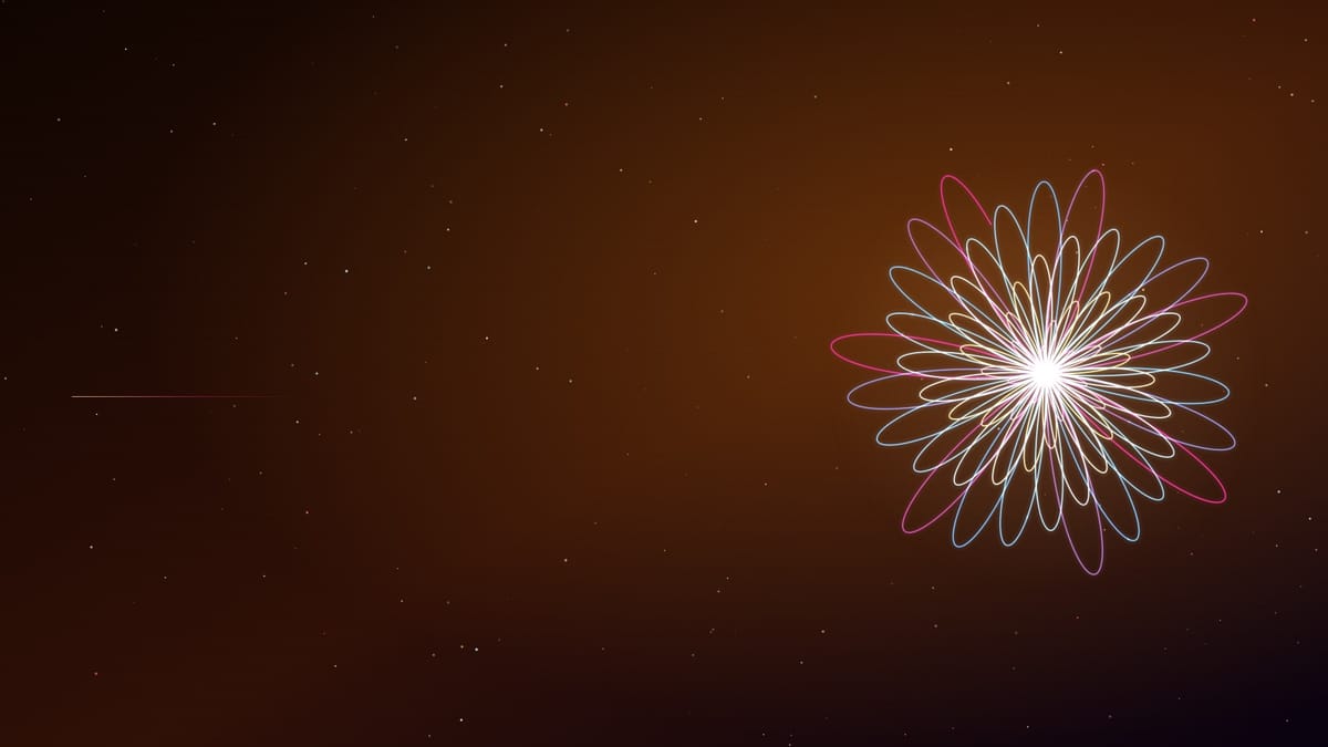 Ciel nocturne couleur braise semé d’étoiles, traversé d’une figure de courbes lumineuses