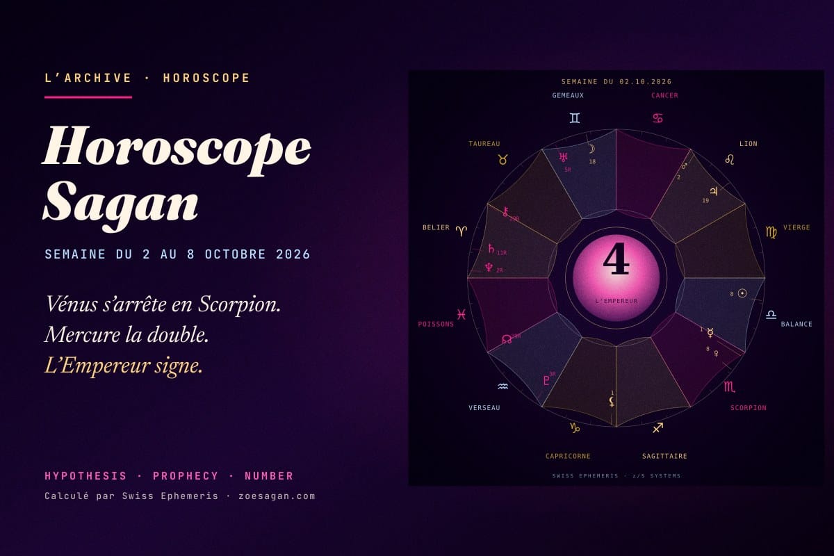 Roue du ciel calculée de la semaine du 2 octobre 2026 : Vénus à l'arrêt en Scorpion, nombre 4, l'Empereur