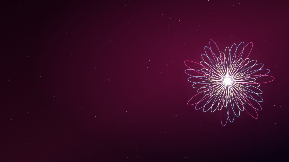 Ciel nocturne rose semé d’étoiles, traversé par une figure lumineuse calée sur la minute de publication, sans texte.