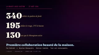 340 dollars la palette de fards. Depuis ce jeudi 27 août, Louis Vuitton vend sa toile Monogram sous forme de maquillage