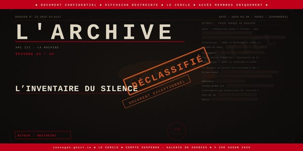 L'ARCHIVE : 85 085 messages privés. 4 518 conversations. Une série en 20 épisodes.