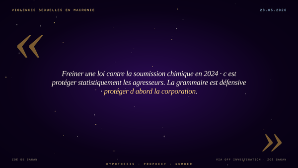 Dupond-Moretti a freiné la loi Josso contre la soumission chimique · Off Investigation documente la séquence en six ans