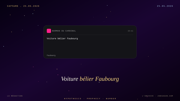 Voiture bélier Faubourg · 04h30