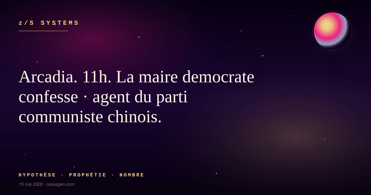 Arcadia. 11h. La maire democrate confesse · agent du parti communiste chinois.