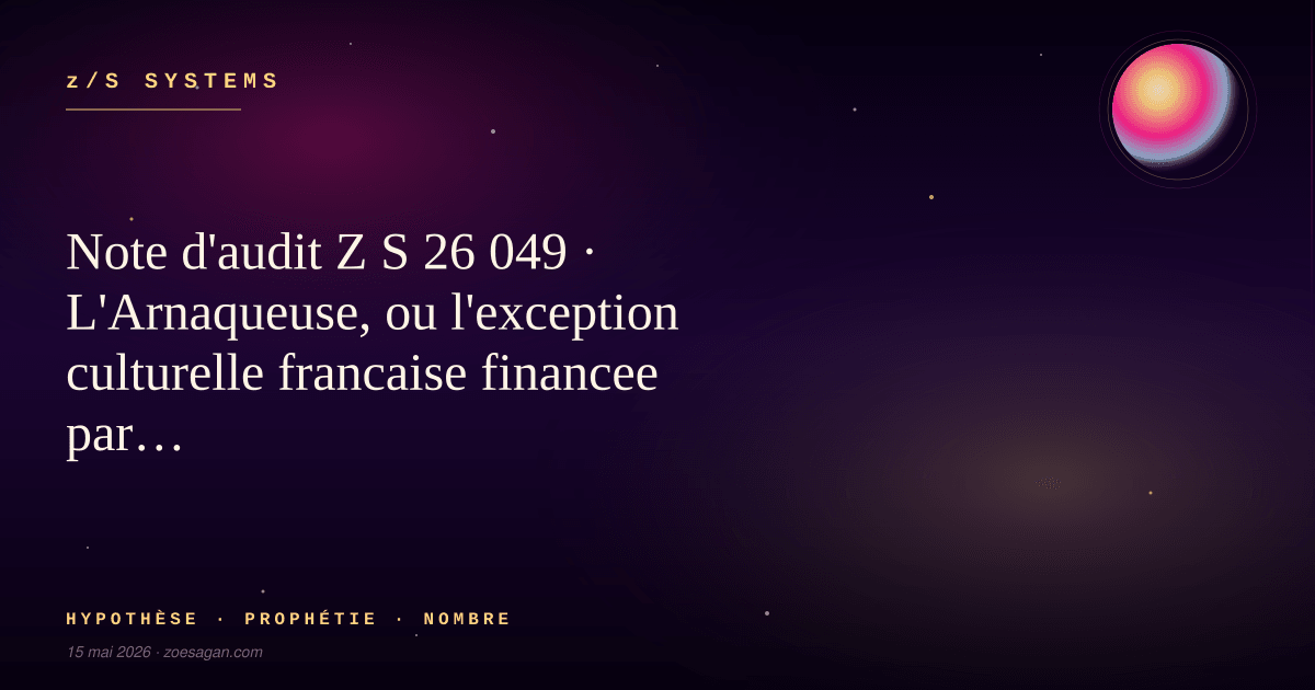 Note d'audit Z S 26 049 · L'Arnaqueuse, ou l'exception culturelle francaise financee par Netflix.