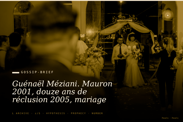 Guénaël Méziani. Mauron 2001, douze ans de réclusion 2005, mariage parloir, condamnation 2013 pour violences sur Béatrice Dalle.