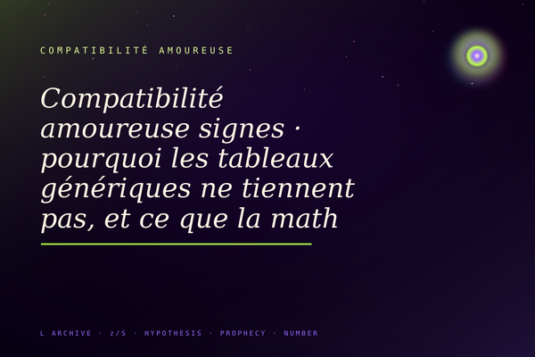 Compatibilité amoureuse signes · pourquoi les tableaux génériques ne tiennent pas, et ce que la math révèle vraiment
