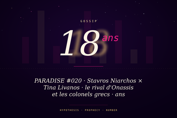 PARADISE #020 · Stavros Niarchos × Tina Livanos · le rival d'Onassis et les colonels grecs · 18 ans mariage, 40 millions dollars junte 1967 à 1974 documenté CIA