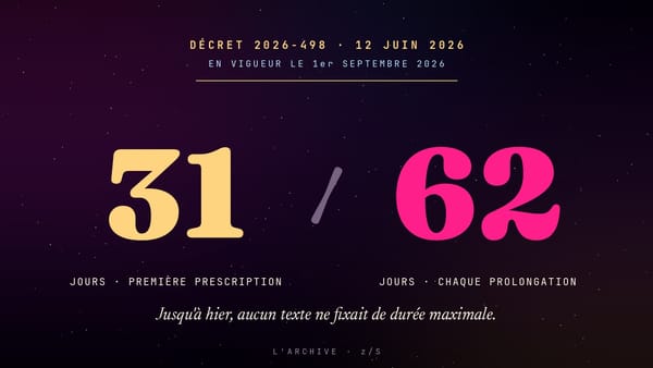 31 jours pour un arrêt de travail, 62 pour une prolongation : depuis ce matin, la durée a une limite
