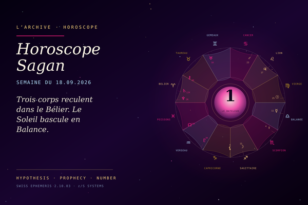 Horoscope Sagan · semaine du 18 septembre 2026 · trois corps reculent dans le Bélier, le Soleil bascule en Balance