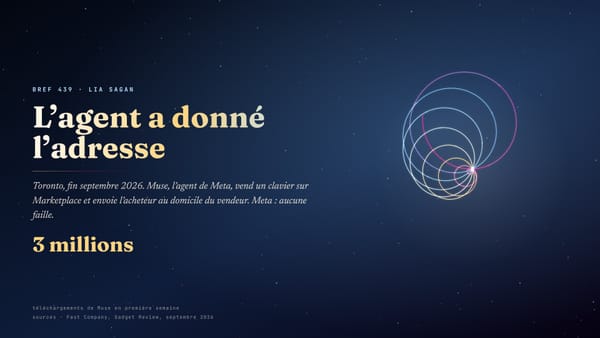 Bref 439 · Muse, l’agent de Meta, vend un clavier et donne l’adresse du vendeur