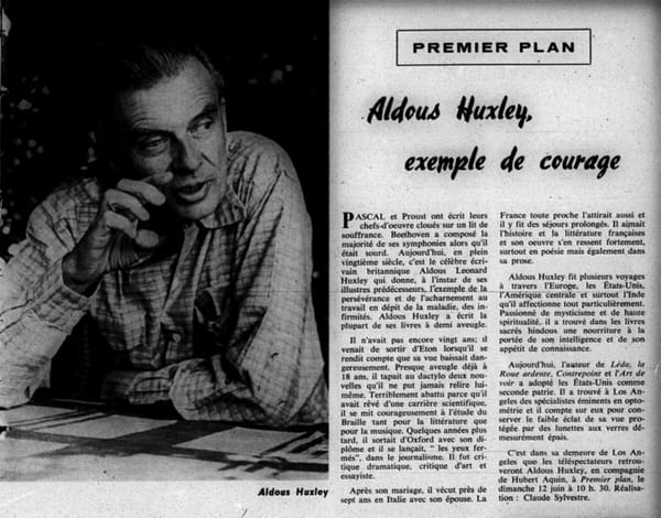 Aldous Huxley interviewé en français sur la technologie moderne, la télévision et la surpopulation
