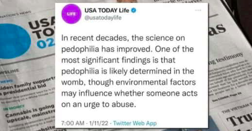 USA Today présente la pédophilie comme « naturelle »