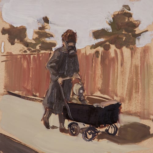 Gas-mask-baby-40x40cm-oil-on-board-2009