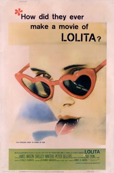 Actress Sue Lyon sucking a lollipop on a poster for the movie 'Lolita', 1962. (Photo by Movie Poster Image Art/Getty Images)