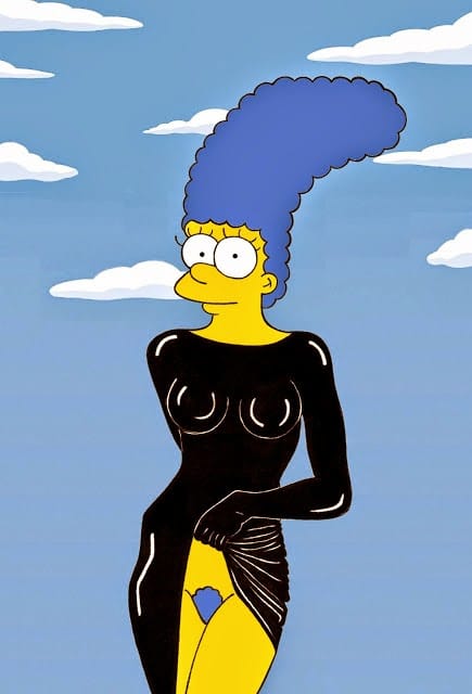 Marge Simpson as Stephanie Seymour Nude Portrait  by Richard Avedon Iconic Shots Art Fashion Luxury Satire Illustration Cartoon Painting Humor Chic by aleXsandro Palombo