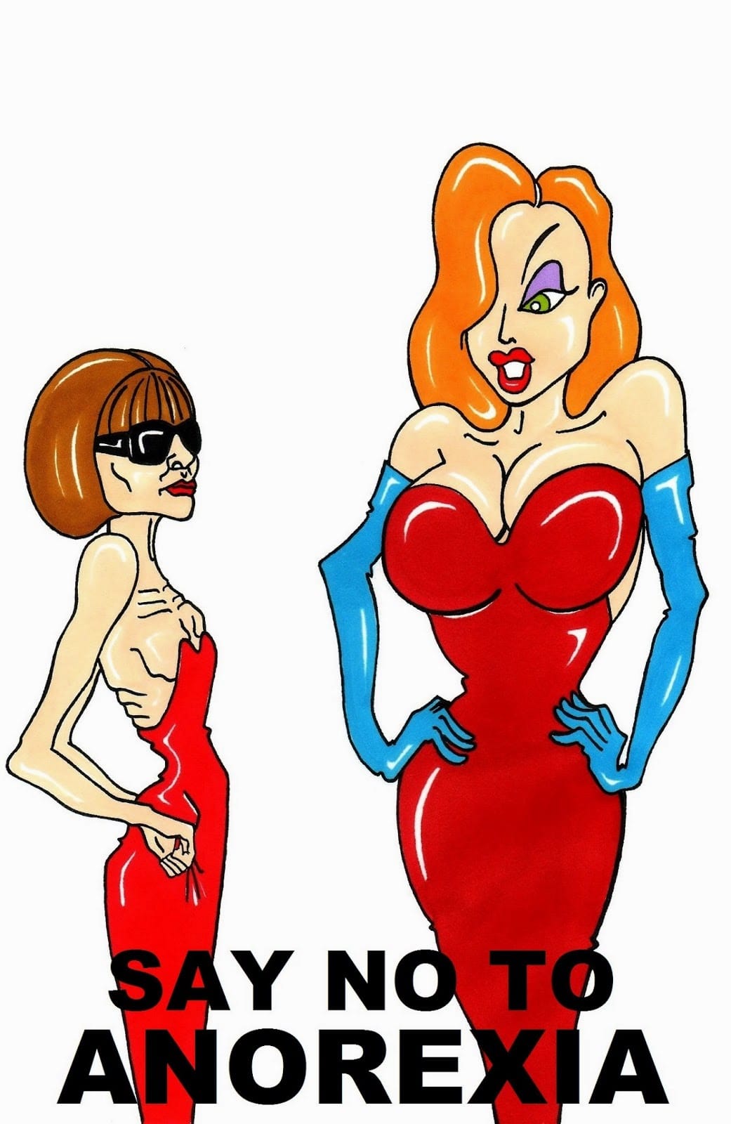 Social Health Campaign VOGUE Editrix Anna Wintour and Jessica Rabbit Say No to ANOREXIA Art Portrait Fashion Luxury Body Health Satire Critic Humor Chic by aleXsandro Palombo