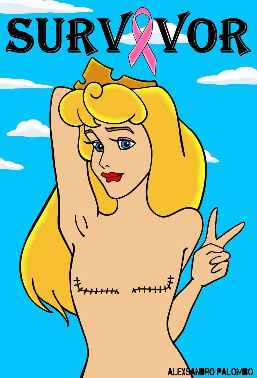 SURVIVOR Breast Art Campaign Iconic The  Simpsons Wilma Flintstone Marge Lois Griffin Wonder Woman Cinderella Aurora Snow White Jasmine Jessica Rabbit Betty Boop aleXsandro Palombo Disney Prince 3a