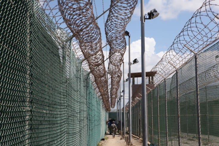 The walkway in Camp Delta between the sniper netting and the camp itself.