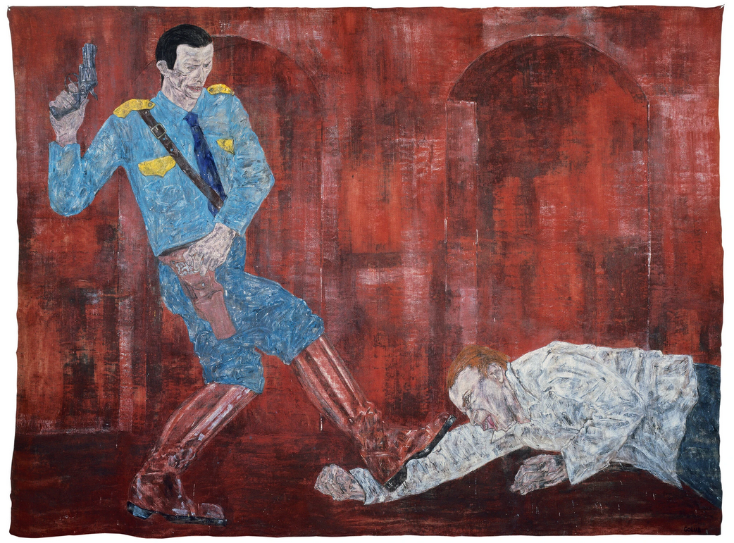 Leon Golub’s “White Squad V” (1984).Credit... © 2020 The Nancy Spero and Leon Golub Foundation for the Arts/Licensed by VAGA at Artists Rights Society (ARS), NY. Courtesy of The Broad Art Foundation.