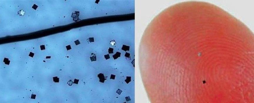 smart dust particules vs smardust on a finger 